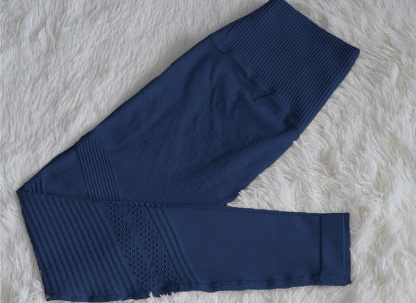 Autumn Seamless Ribbed Hollow Out Yoga Leggings Fitness Gym Yoga Pantalones High Elastics High Waist Sports Breathable Trousers | Vimost Shop.