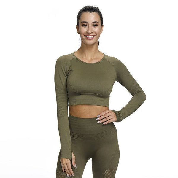 Sportswear Yoga Set Gym Fitness Tracksuit Long Sleeve Crop Top Hollow Out Leggings Running Traning Workout Outdoor 2 Piece Set | Vimost Shop.