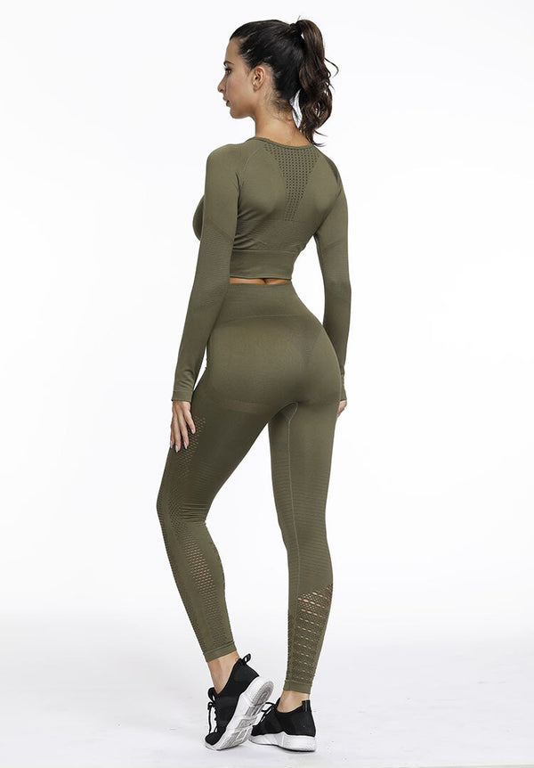 Sportswear Yoga Set Gym Fitness Tracksuit Long Sleeve Crop Top Hollow Out Leggings Running Traning Workout Outdoor 2 Piece Set | Vimost Shop.