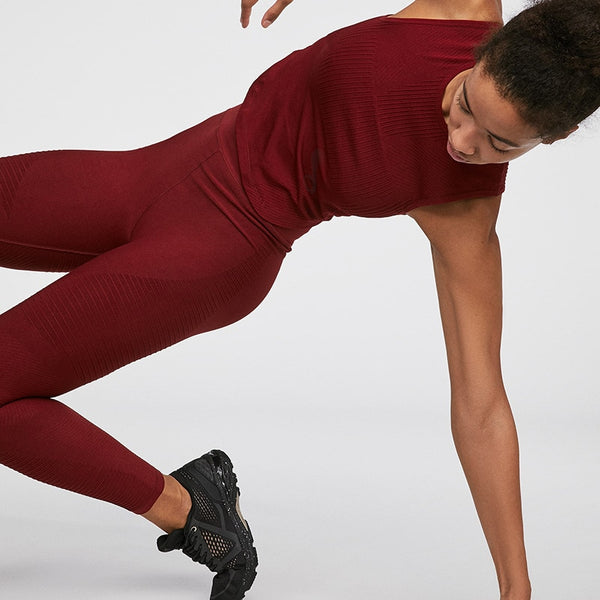 Seamless Sportswear Yoga 2 PCS Set GYM Fitness Sports Tracksuit Ribbed Tank Top Hips Lifting Leggings Two Piece Set | Vimost Shop.