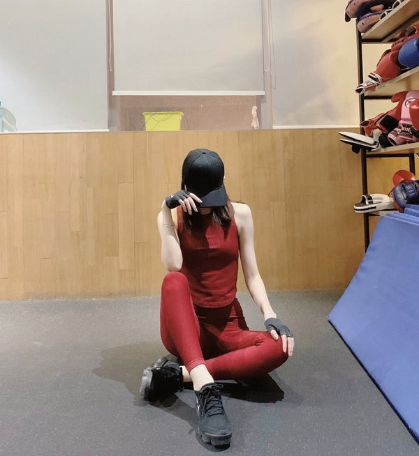 Seamless Sportswear Yoga 2 PCS Set GYM Fitness Sports Tracksuit Ribbed Tank Top Hips Lifting Leggings Two Piece Set | Vimost Shop.