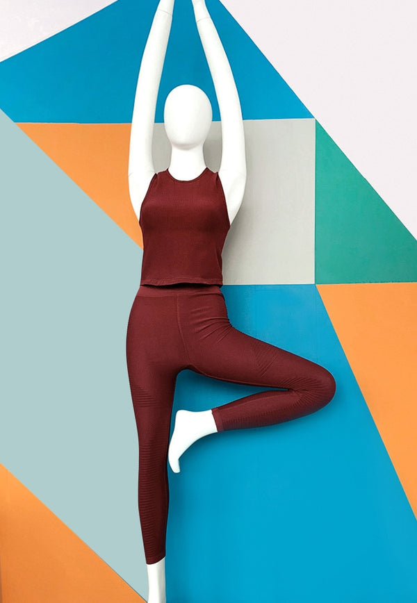 Seamless Sportswear Yoga 2 PCS Set GYM Fitness Sports Tracksuit Ribbed Tank Top Hips Lifting Leggings Two Piece Set | Vimost Shop.