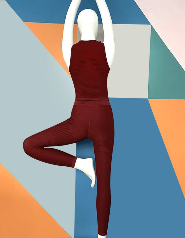 Seamless Sportswear Yoga 2 PCS Set GYM Fitness Sports Tracksuit Ribbed Tank Top Hips Lifting Leggings Two Piece Set | Vimost Shop.