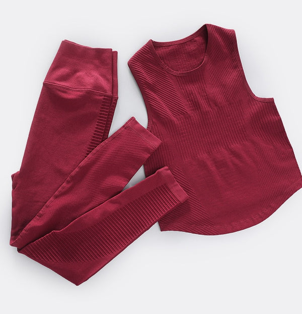 Seamless Sportswear Yoga 2 PCS Set GYM Fitness Sports Tracksuit Ribbed Tank Top Hips Lifting Leggings Two Piece Set | Vimost Shop.