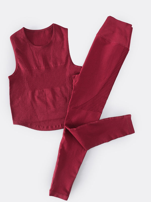 Seamless Sportswear Yoga 2 PCS Set GYM Fitness Sports Tracksuit Ribbed Tank Top Hips Lifting Leggings Two Piece Set | Vimost Shop.