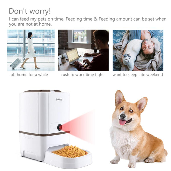 Lseebiz 6L Pet Feeder Smart Dog Dispender with Camera WIFI Cat Food Feeder with Night Vision , USB Charge ,6 Times One Day | Vimost Shop.