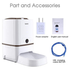 Lseebiz 6L Pet Feeder Smart Dog Dispender with Camera WIFI Cat Food Feeder with Night Vision , USB Charge ,6 Times One Day