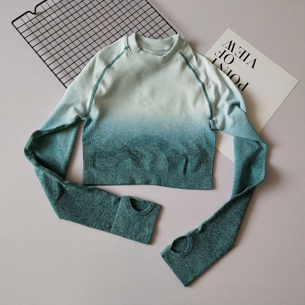 Women Yoga Set Gym Clothing Ombre Seamless Gradient Leggings+Long sleeve Top Workout Sport Suit Women Fitness Set Active Wear | Vimost Shop.