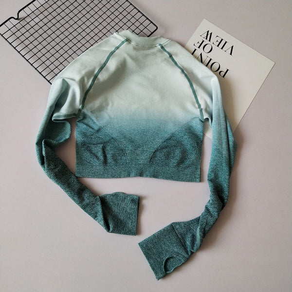 Women Yoga Set Gym Clothing Ombre Seamless Gradient Leggings+Long sleeve Top Workout Sport Suit Women Fitness Set Active Wear | Vimost Shop.