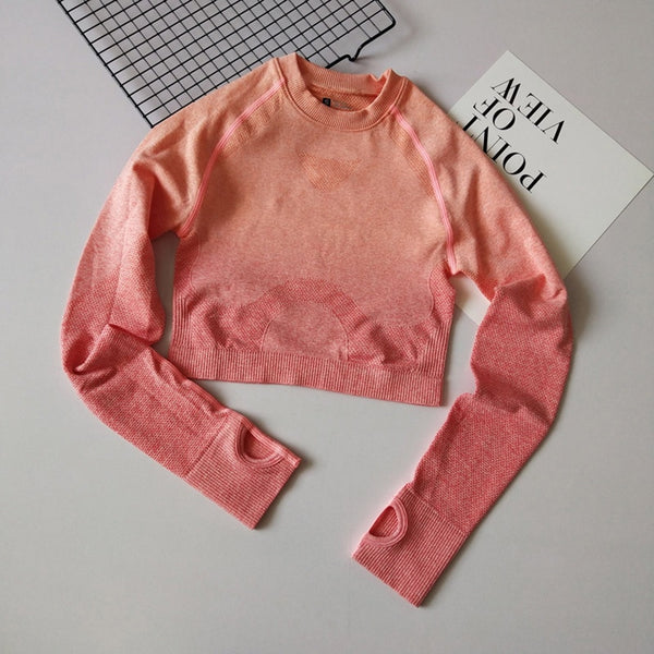 Women Yoga Set Gym Clothing Ombre Seamless Gradient Leggings+Long sleeve Top Workout Sport Suit Women Fitness Set Active Wear | Vimost Shop.