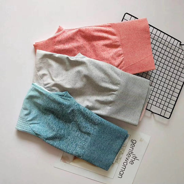 Women Yoga Set Gym Clothing Ombre Seamless Gradient Leggings+Long sleeve Top Workout Sport Suit Women Fitness Set Active Wear | Vimost Shop.