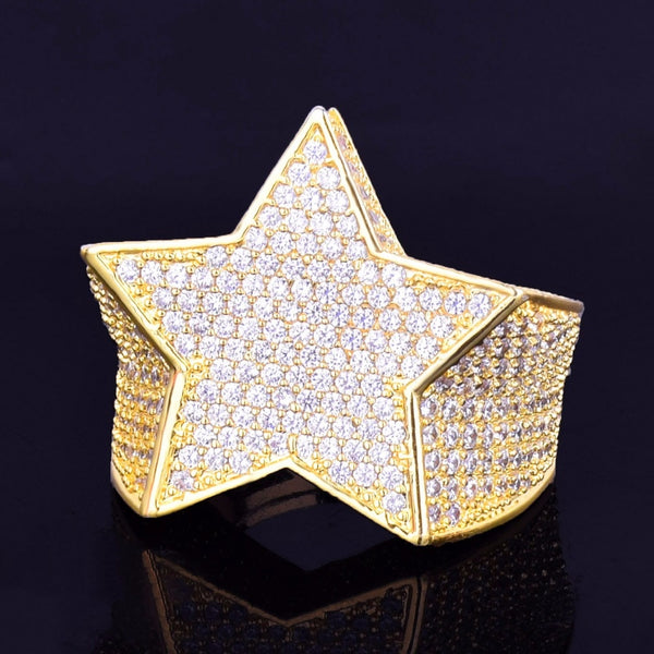 Men's Star Ring 18 K Copper Charm Gold Color Full Zircon RING Fashion Hip Hop Rock Jewelry | Vimost Shop.