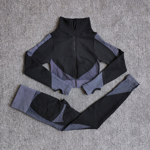 Seamless Yoga Sets Women Fitness Gym Clothing Long Sleeve Shirts High Waist Running Leggings Workout Pants Sports Suits