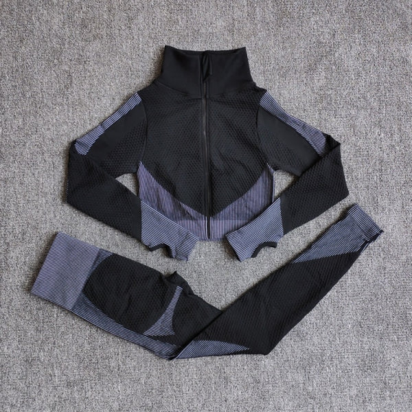 Seamless Yoga Sets Women Fitness Gym Clothing Long Sleeve Shirts High Waist Running Leggings Workout Pants Sports Suits