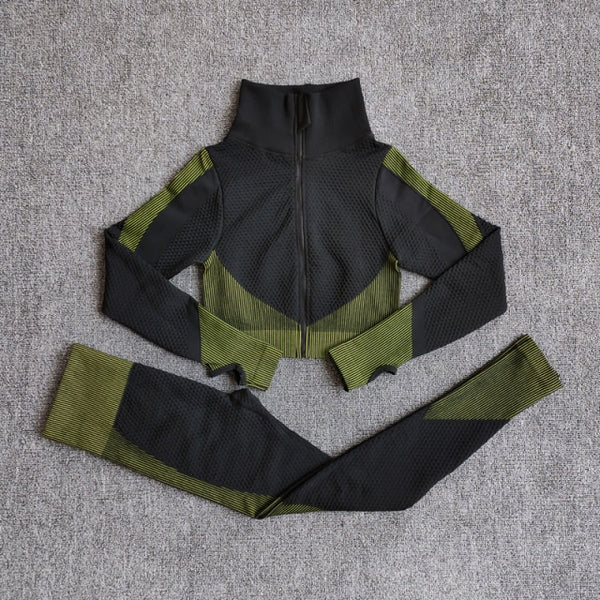 Seamless Yoga Sets Women Fitness Gym Clothing Long Sleeve Shirts High Waist Running Leggings Workout Pants Sports Suits