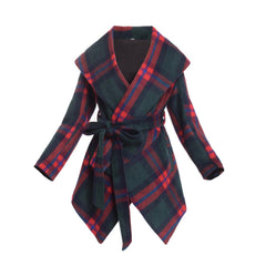 Women Winter Wool Jacket Coat Vintage Turn Down Shawl Collar Plaid Woolen Blend Overcoat Tops Outwear