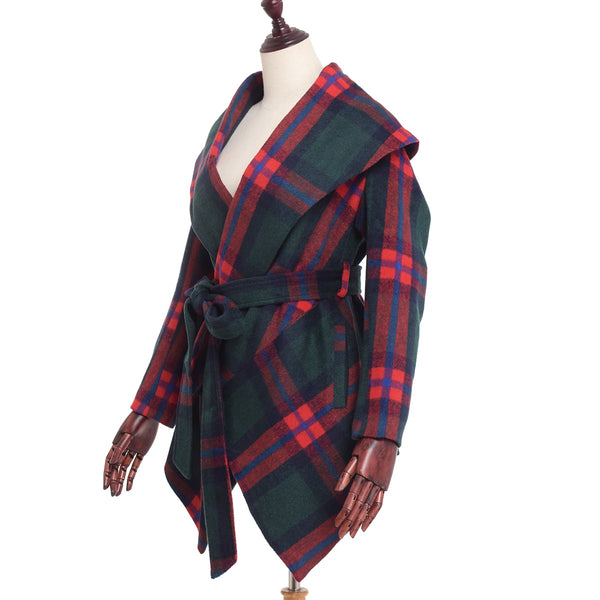 Women Winter Wool Jacket Coat Vintage Turn Down Shawl Collar Plaid Woolen Blend Overcoat Tops Outwear | Vimost Shop.