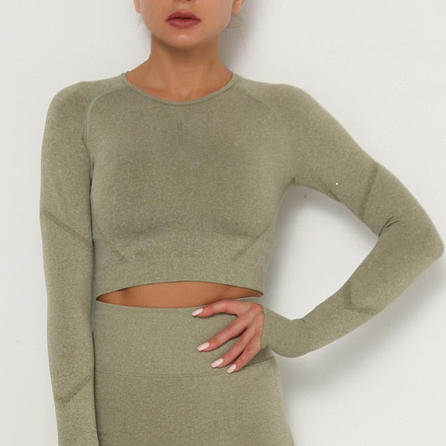 Yoga Crop Tops Yoga Shirts Gym Workout Tops Long Sleeve Fitness Running Sport T-Shirts Athletic Training Wear Women Sportswear | Vimost Shop.