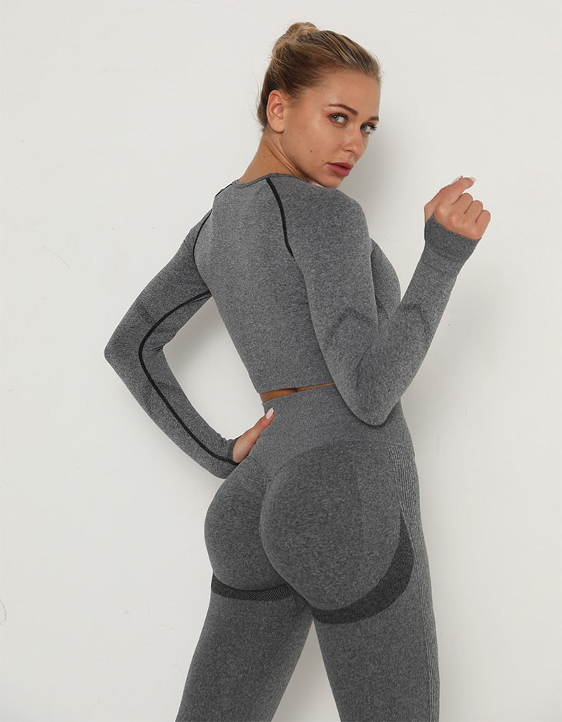 Yoga Crop Tops Yoga Shirts Gym Workout Tops Long Sleeve Fitness Running Sport T-Shirts Athletic Training Wear Women Sportswear | Vimost Shop.