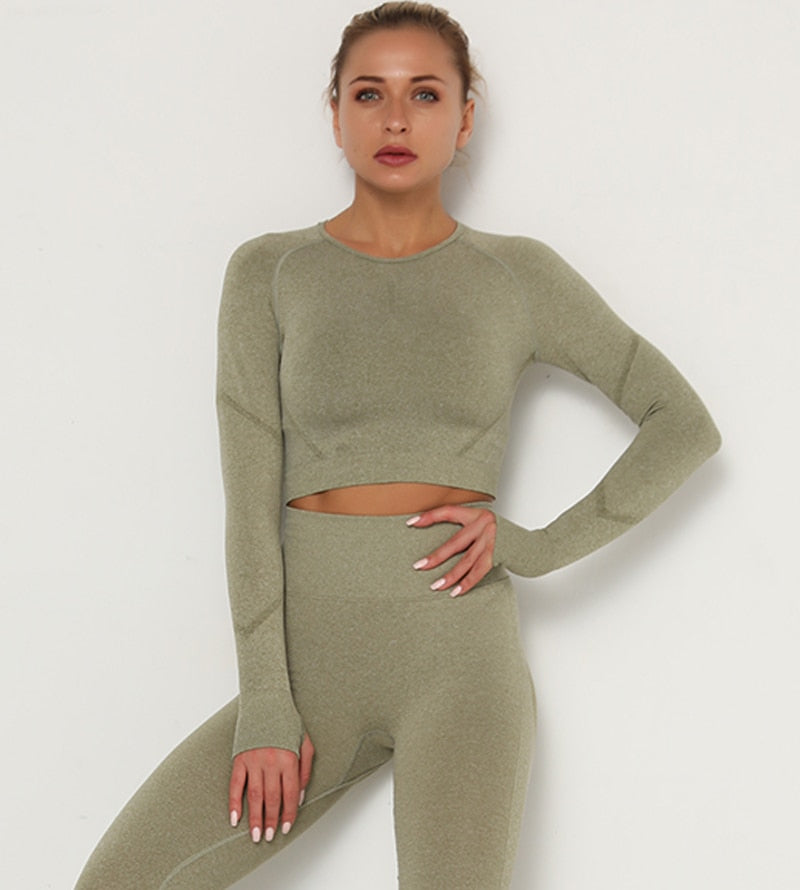 Yoga Crop Tops Yoga Shirts Gym Workout Tops Long Sleeve Fitness Running Sport T-Shirts Athletic Training Wear Women Sportswear | Vimost Shop.