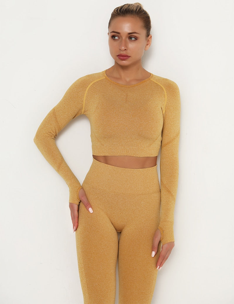 Yoga Crop Tops Yoga Shirts Gym Workout Tops Long Sleeve Fitness Running Sport T-Shirts Athletic Training Wear Women Sportswear | Vimost Shop.