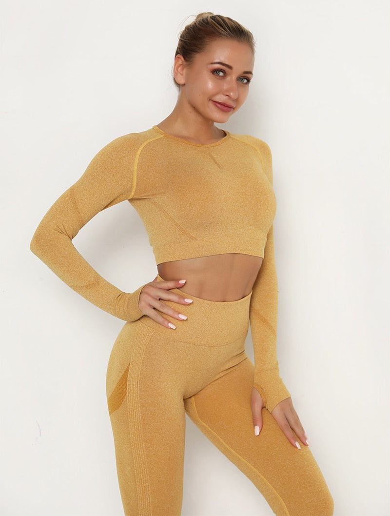 Yoga Crop Tops Yoga Shirts Gym Workout Tops Long Sleeve Fitness Running Sport T-Shirts Athletic Training Wear Women Sportswear | Vimost Shop.