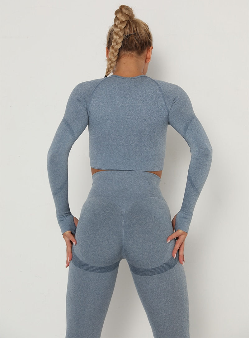 Yoga Crop Tops Yoga Shirts Gym Workout Tops Long Sleeve Fitness Running Sport T-Shirts Athletic Training Wear Women Sportswear | Vimost Shop.