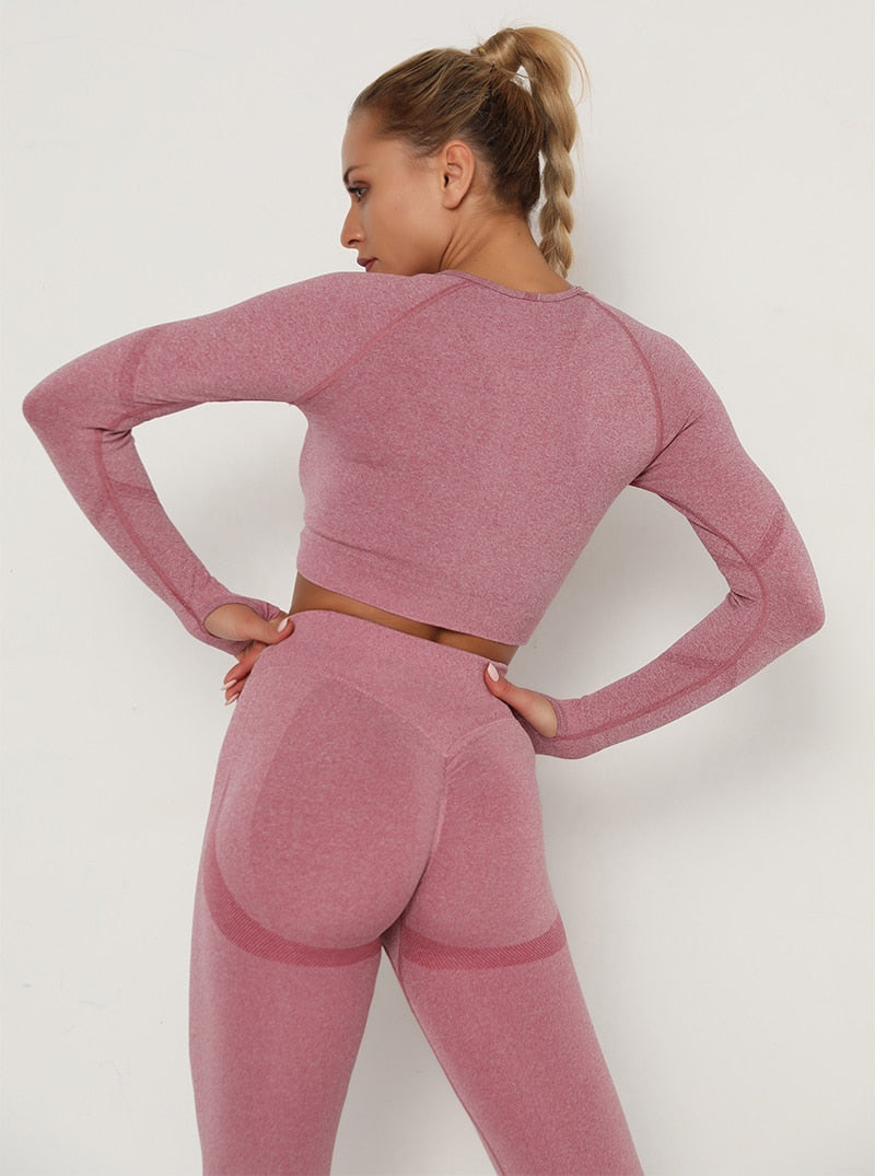 Yoga Crop Tops Yoga Shirts Gym Workout Tops Long Sleeve Fitness Running Sport T-Shirts Athletic Training Wear Women Sportswear | Vimost Shop.