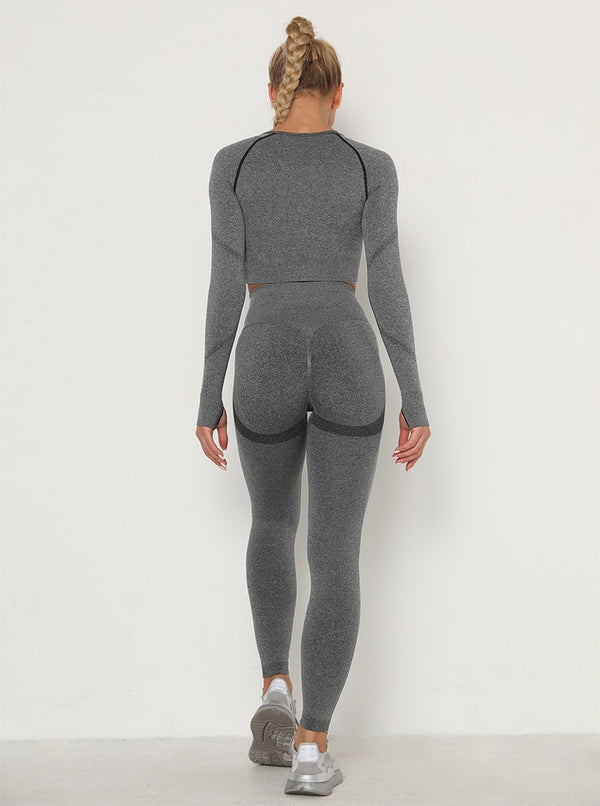 2pcs Yoga Set Women Long Sleeve Shirts Active Tracksuit Sport Suits Workout Clothes Gym Fitness Crop Top + Push Up Leggings | Vimost Shop.