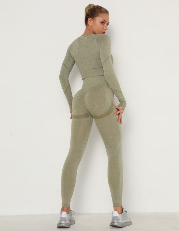 2pcs Yoga Set Women Long Sleeve Shirts Active Tracksuit Sport Suits Workout Clothes Gym Fitness Crop Top + Push Up Leggings | Vimost Shop.