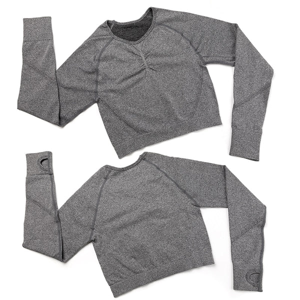 2pcs Yoga Set Women Long Sleeve Shirts Active Tracksuit Sport Suits Workout Clothes Gym Fitness Crop Top + Push Up Leggings | Vimost Shop.