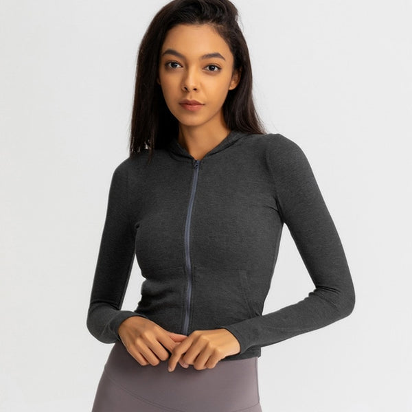 Autumn Seamless Solid Yoga Hoodies Long Shirt Jacket Long Sleeve Zipper Sportswear Hooded Top Gym Fitness Workout Sports Tees | Vimost Shop.