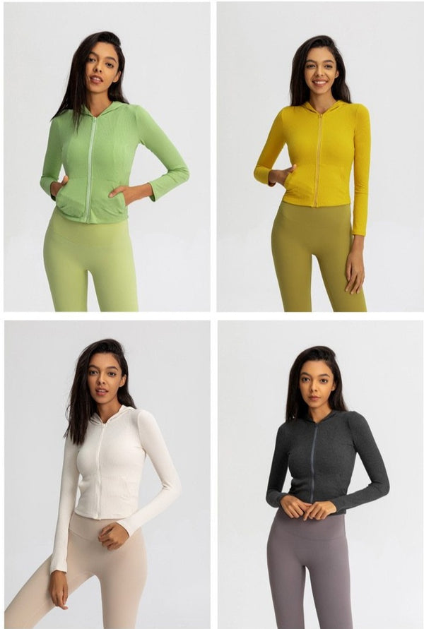 Autumn Seamless Solid Yoga Hoodies Long Shirt Jacket Long Sleeve Zipper Sportswear Hooded Top Gym Fitness Workout Sports Tees | Vimost Shop.