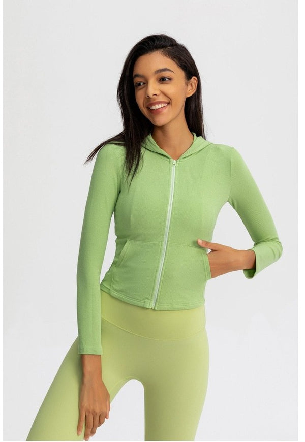 Autumn Seamless Solid Yoga Hoodies Long Shirt Jacket Long Sleeve Zipper Sportswear Hooded Top Gym Fitness Workout Sports Tees | Vimost Shop.