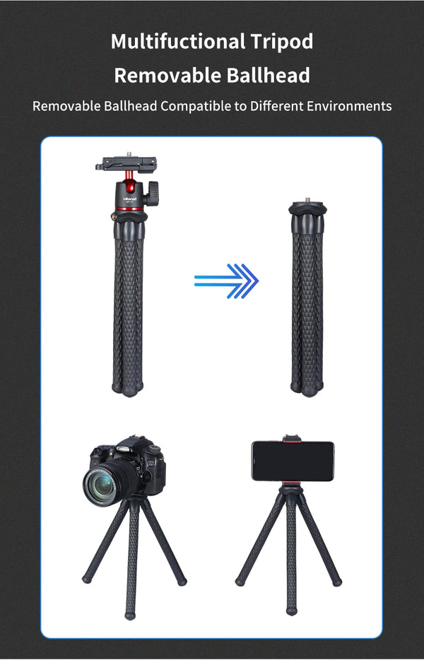 MT-11Flexible Octopus Tripod Smartphone DSLR SLR Vlog Tripod Travel Portable 2 in 1 Tripod Extend 1/4 Screw for Magic Arm | Vimost Shop.