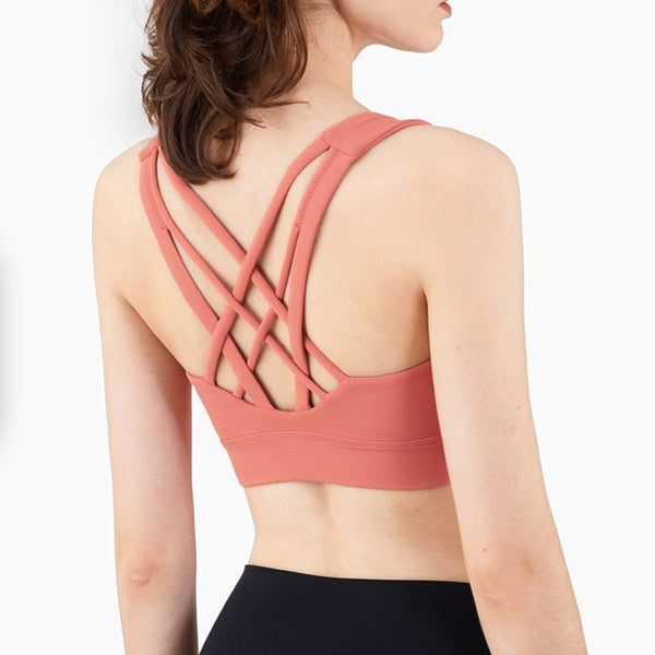 Seamless Sports Vest Top Push Up High Impact Yoga Crop Top Sports Gym Workout Cross Thin Shoulder Beauty Back Tank Solid Top | Vimost Shop.