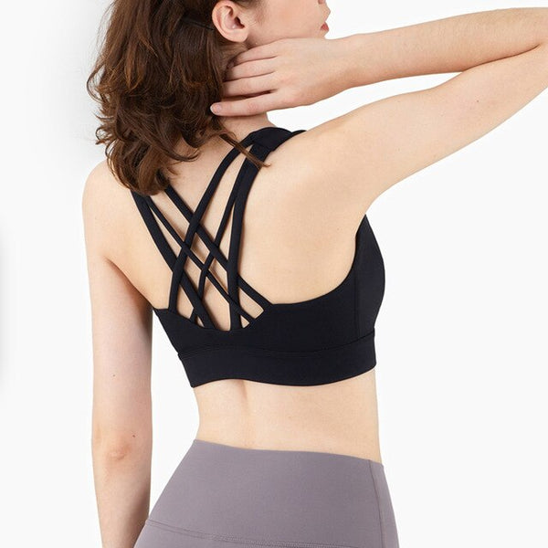 Seamless Sports Vest Top Push Up High Impact Yoga Crop Top Sports Gym Workout Cross Thin Shoulder Beauty Back Tank Solid Top | Vimost Shop.