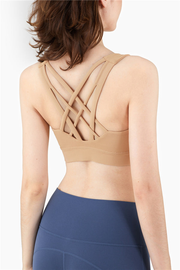 Seamless Sports Vest Top Push Up High Impact Yoga Crop Top Sports Gym Workout Cross Thin Shoulder Beauty Back Tank Solid Top | Vimost Shop.