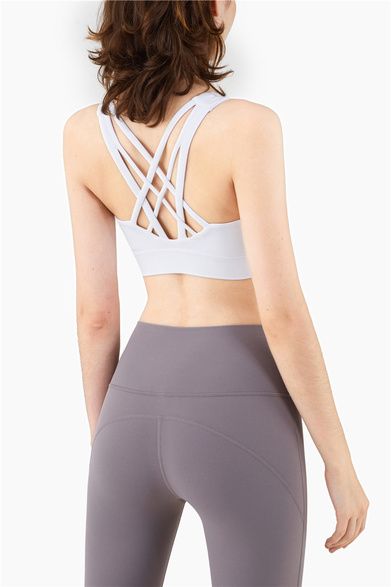 Seamless Sports Vest Top Push Up High Impact Yoga Crop Top Sports Gym Workout Cross Thin Shoulder Beauty Back Tank Solid Top | Vimost Shop.
