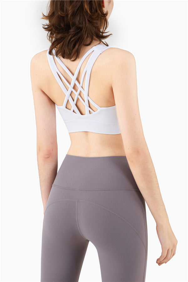 Seamless Sports Vest Top Push Up High Impact Yoga Crop Top Sports Gym Workout Cross Thin Shoulder Beauty Back Tank Solid Top | Vimost Shop.