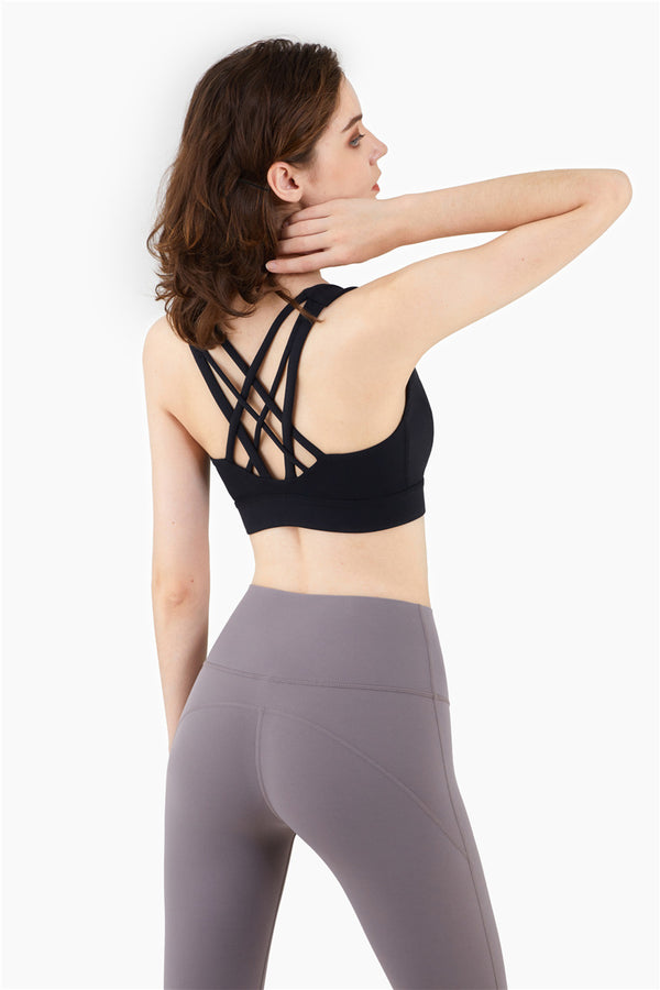 Seamless Sports Vest Top Push Up High Impact Yoga Crop Top Sports Gym Workout Cross Thin Shoulder Beauty Back Tank Solid Top | Vimost Shop.