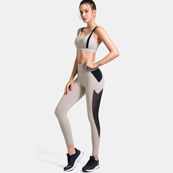 Patchwork Yoga Suit Gym Fitness Two Piece Set Bra Crop Top Leggings Tracksuit Fashion Running Sports Push Up Casual Set | Vimost Shop.
