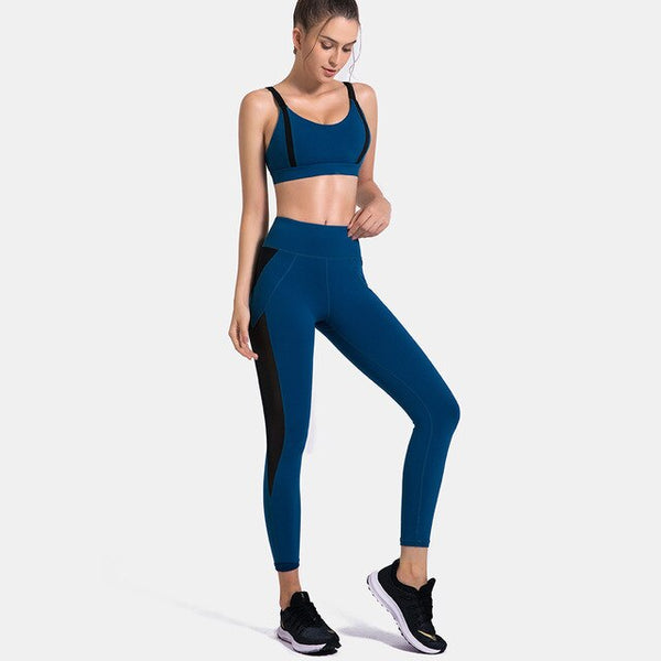 Patchwork Yoga Suit Gym Fitness Two Piece Set Bra Crop Top Leggings Tracksuit Fashion Running Sports Push Up Casual Set | Vimost Shop.