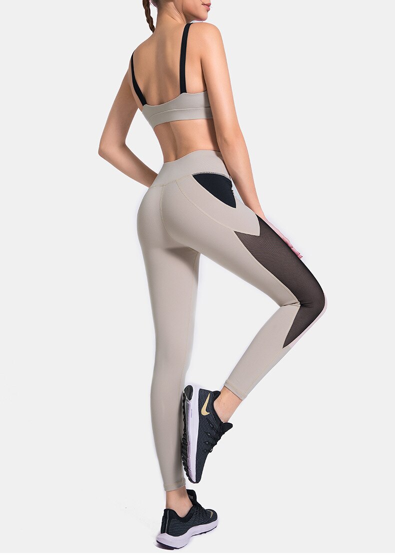 Patchwork Yoga Suit Gym Fitness Two Piece Set Bra Crop Top Leggings Tracksuit Fashion Running Sports Push Up Casual Set | Vimost Shop.