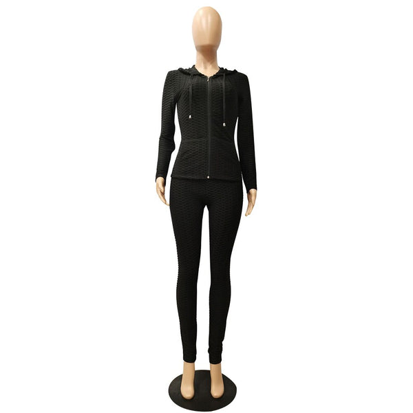 Sportswear Jacquard Hooded Set Gym Fitness Tracksuit Long Sleeve Zipper Hoodies Pencil Leggings Running Traning Outdoor Suit | Vimost Shop.