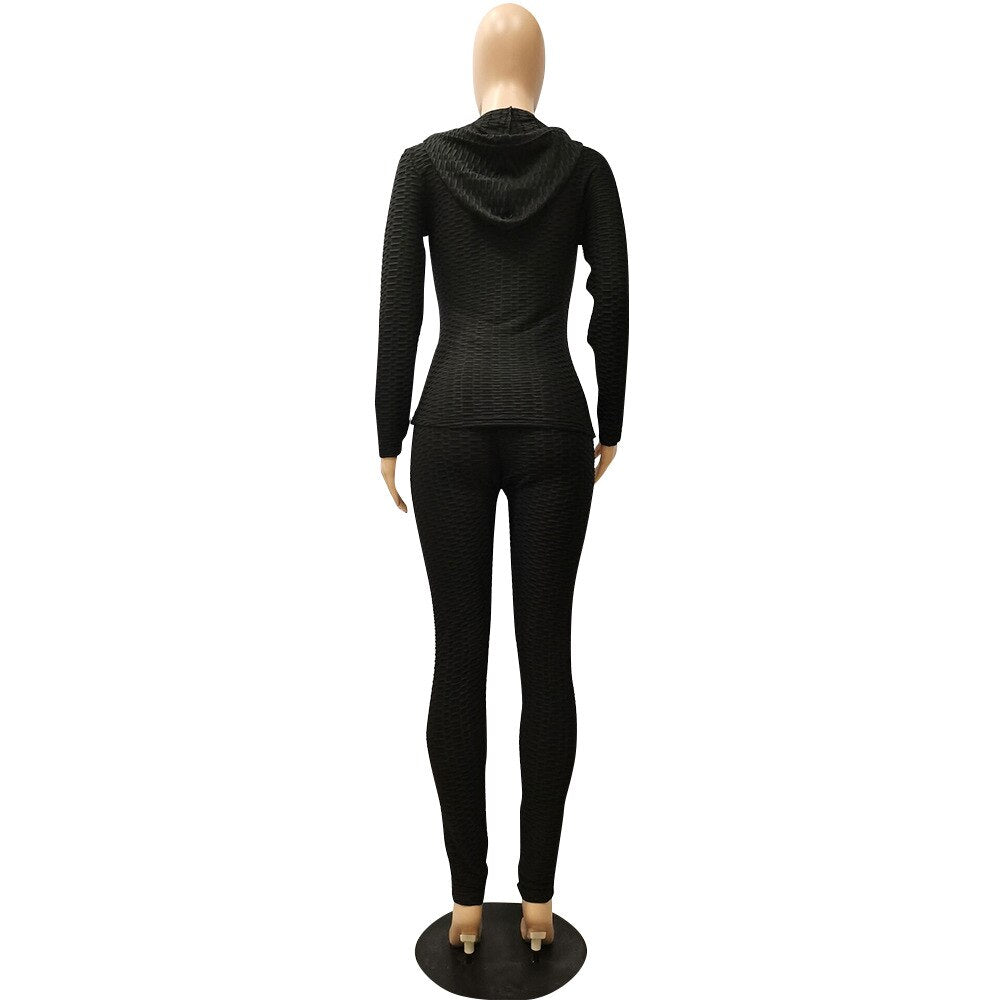 Sportswear Jacquard Hooded Set Gym Fitness Tracksuit Long Sleeve Zipper Hoodies Pencil Leggings Running Traning Outdoor Suit | Vimost Shop.