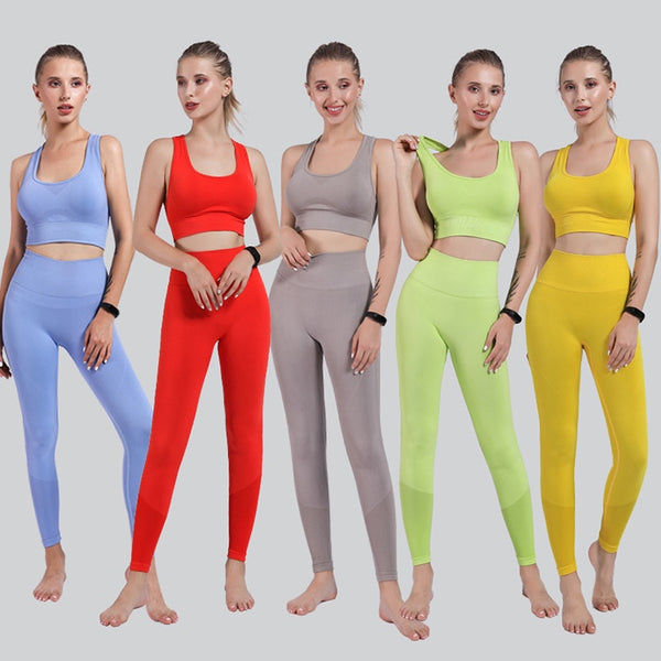 Seamless Sportswear Yoga Set Women Gym Tracksuit Tank Crop Top Hips Lifting Leggings Running Traning Workout Sports 2 Piece Set | Vimost Shop.
