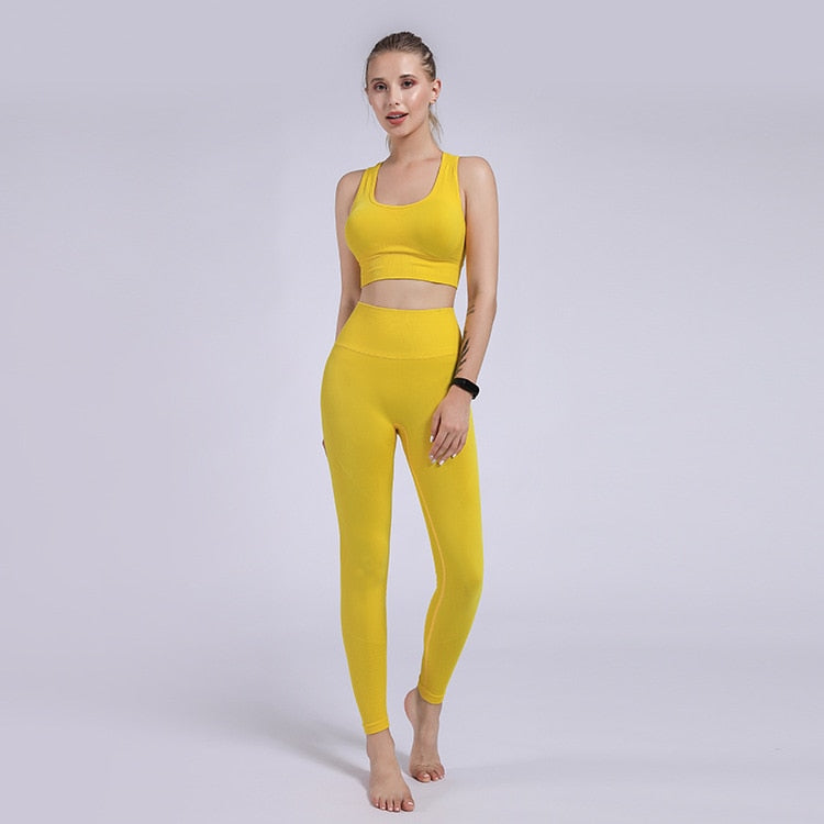 Seamless Sportswear Yoga Set Women Gym Tracksuit Tank Crop Top Hips Lifting Leggings Running Traning Workout Sports 2 Piece Set | Vimost Shop.