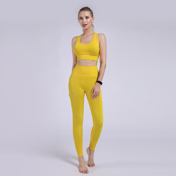 Seamless Sportswear Yoga Set Women Gym Tracksuit Tank Crop Top Hips Lifting Leggings Running Traning Workout Sports 2 Piece Set | Vimost Shop.