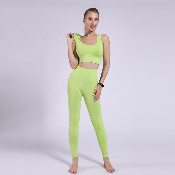 Seamless Sportswear Yoga Set Women Gym Tracksuit Tank Crop Top Hips Lifting Leggings Running Traning Workout Sports 2 Piece Set | Vimost Shop.